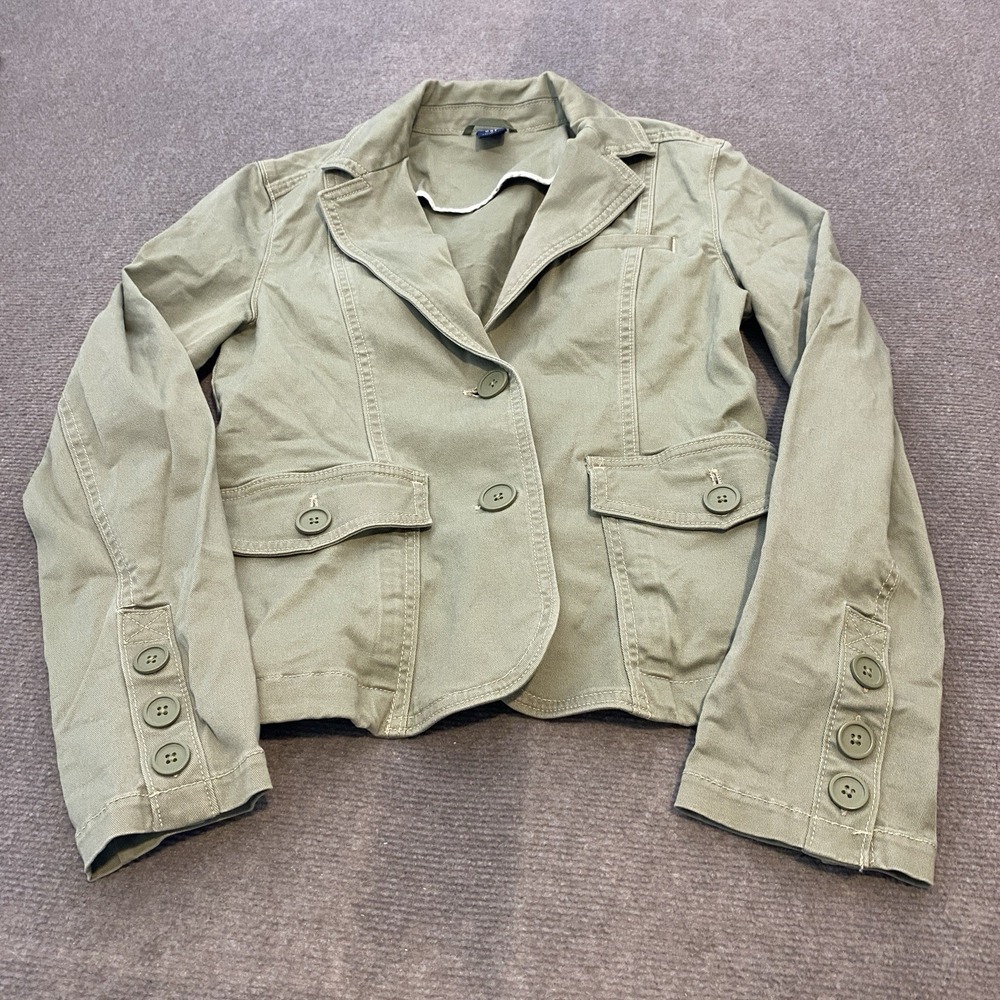 Gap Women's Jacket Size 6 Cropped Two Button‎ Green Stretch Cotton Top